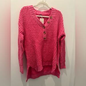 Free People Pink Women's Whistle Thermal Henley Sweater